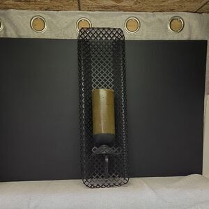 Vintage Mid Century Black Metal Mesh Candle Sconce